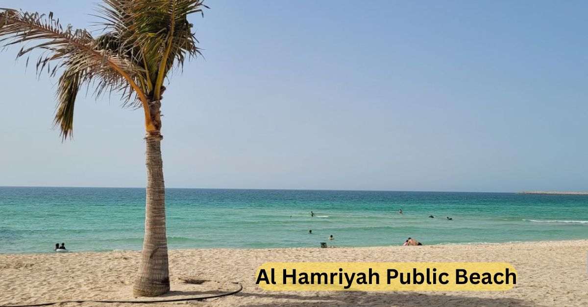 Al Hamriyah Public Beach in Sharjah with white sand and calm blue water