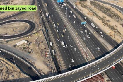Mohammed Bin Zayed Road aerial view Dubai UAE