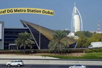 Sharaf DG Metro Station exterior in Dubai