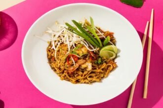 Authentic Thai dishes served at Fuchsia Urban Thai restaurant in Dubai featuring Pad Thai, Green Curry, Tom Yum Soup, and Mango Sticky Rice.
