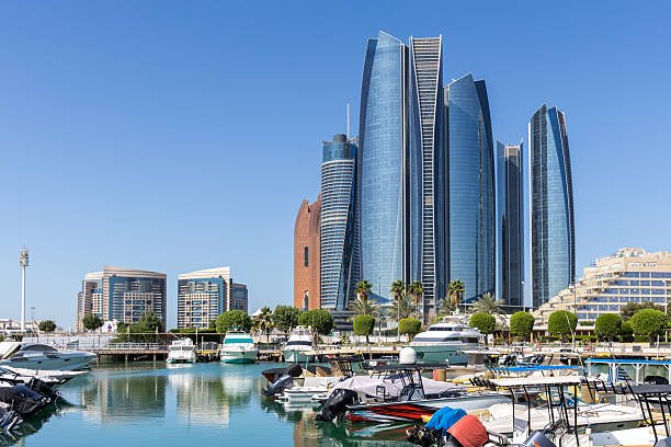 Marsa Al Bateen Marina waterfront view with yachts and restaurants in Abu Dhabi